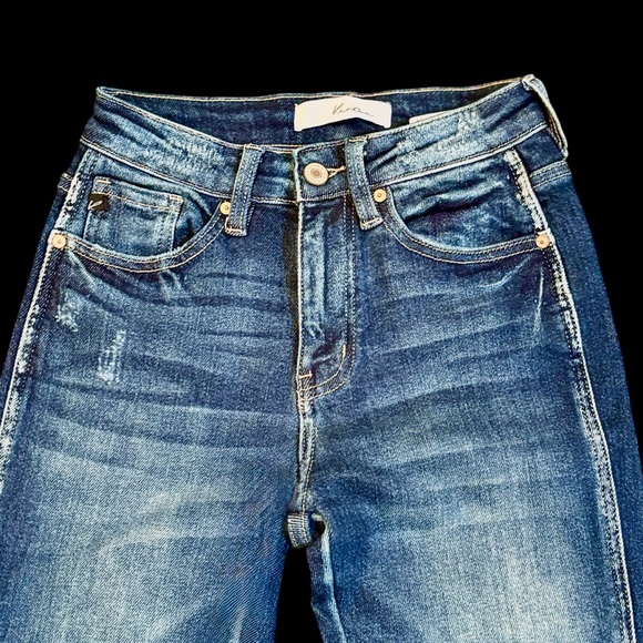 Kancan Brooklyn High-Rise Boot Cut Jeans Size 1/24 Dark Blue Raw Fringe Hem #207 - Picture 9 of 16